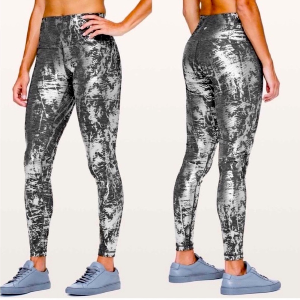 High-Waist Textured Print Leggings - Gray